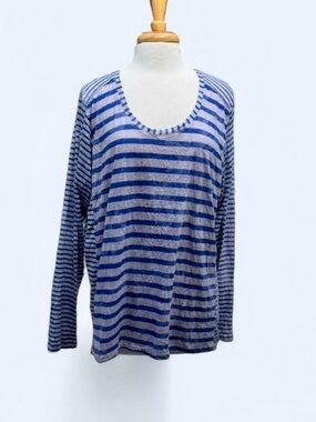David Cline Blue and Gray Striped Long Sleeve Top